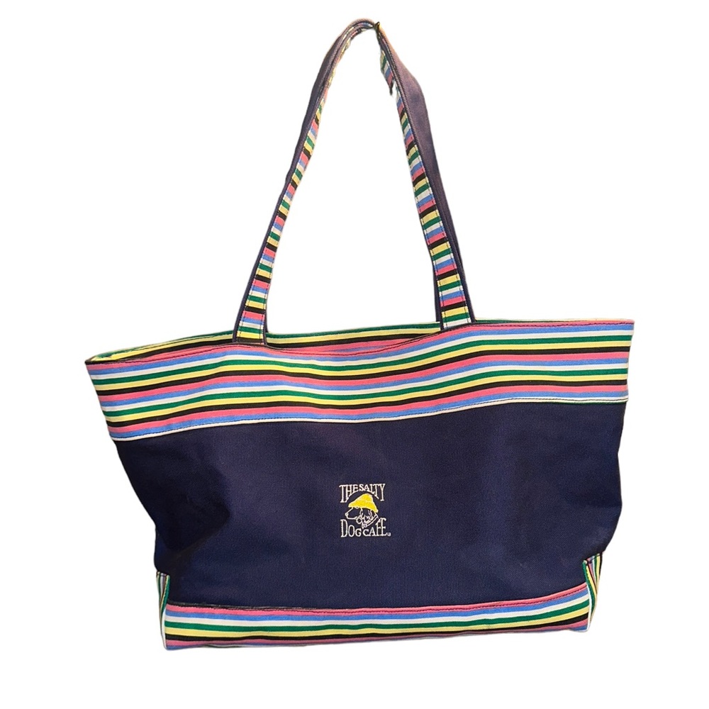 The Salty Dog Cafe Striped Navy Multicolored Tote Beach Bag